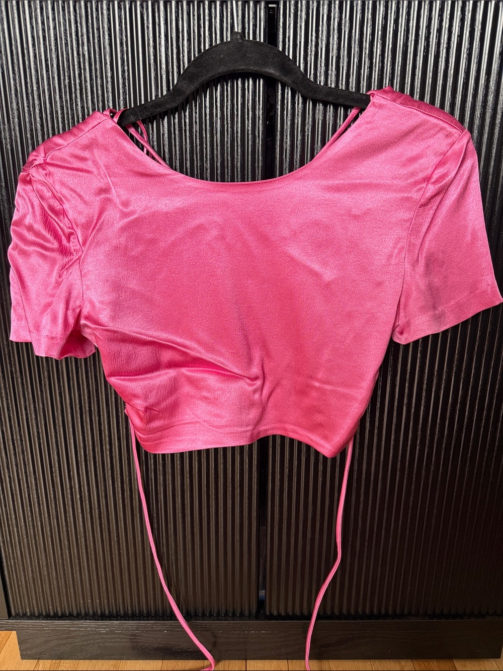 ZARA Pink Satin Women's Crop Top with Open Back & Wrap Around Tie